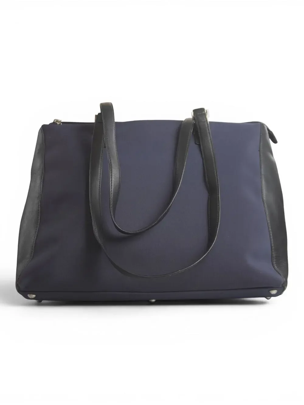 MAXX New York Navy Nylon Black Leather 14” Laptop Tote Work Bag Organizer GUC
